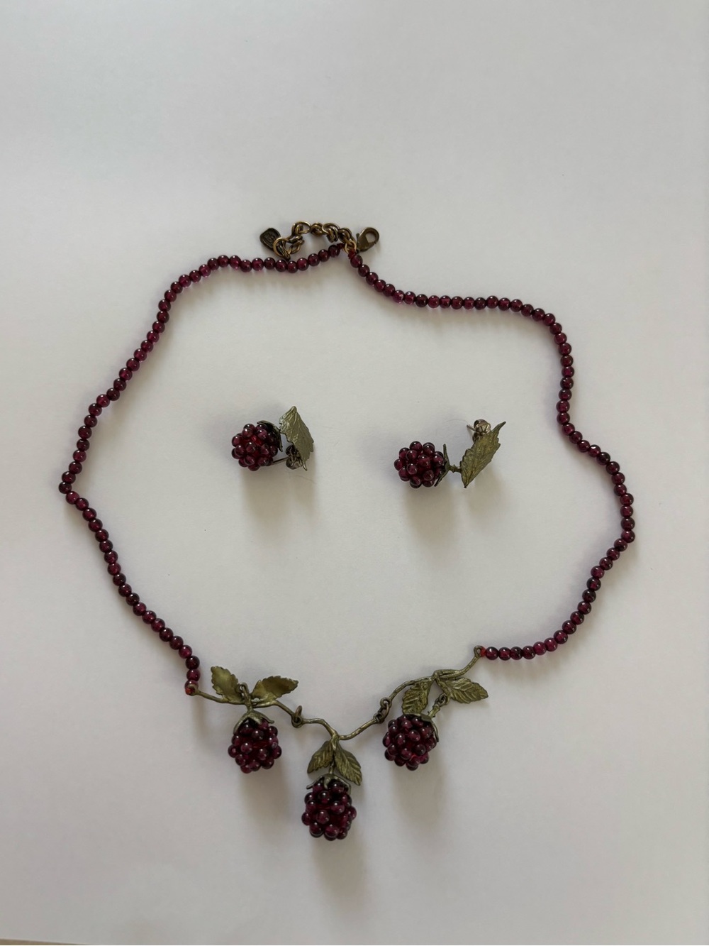michael michaud red raspberry earring and  necklace set